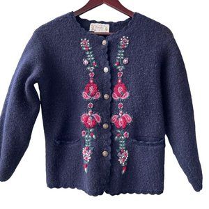 Vintage 90s wool flower embroidered cardigan